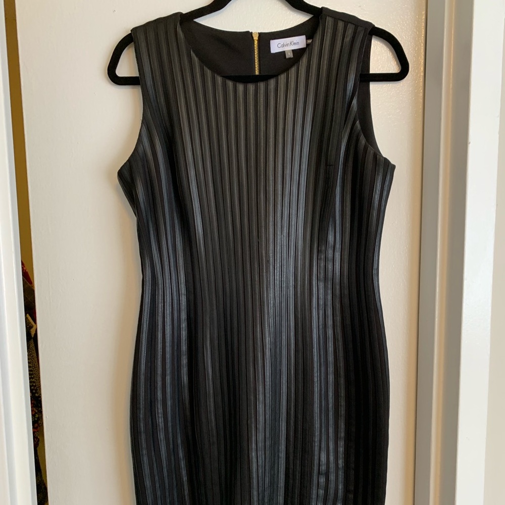 Calvin Klein Faux Leather Stripped Dress